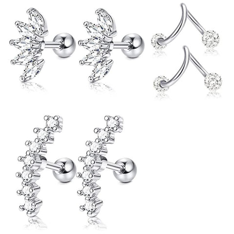 Stainless Steel Crystal Tragus Earring Flower Helix Piercing Stud Lot Cartilage Earring Stud Set Daith Rook Earing Conch Jewelry