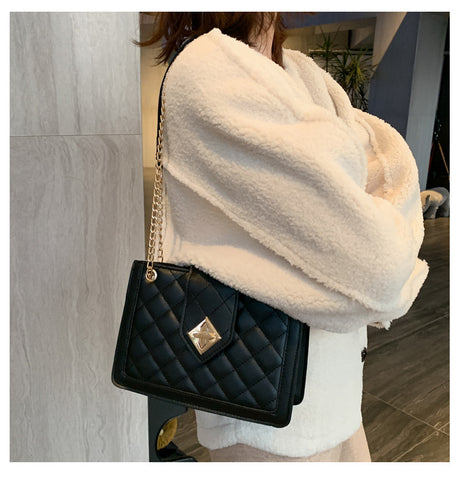 Fashion Chain Crossbody Bag Linge Pattern PU Leather Shoulder Messenger Bag Lady Luxury Handbags