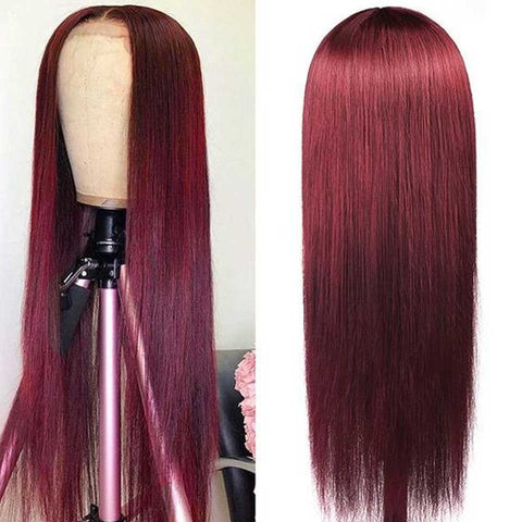Beyprern Color 99J 13X4 Lace Frontal Wig Bone Straight Malaysian Human Hair Wigs Red Burgundy 34 36 Straight Lace Front Wig Pre Plucked