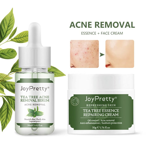 Tea Tree Oil Acne Treatment Serum and Face Cream Sets Hyaluronic Acid Face Serum Anti Acne Shrink Pores Skin Care