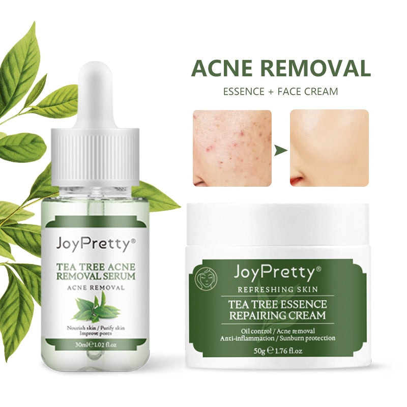 Tea Tree Oil Acne Treatment Cream and Face Serum Hyaluronic Acid Face Serum Anti Acne Shrink Pores Skin Care Sets