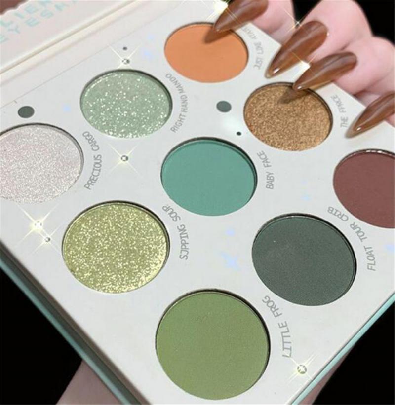 9 Colors Mint Green Eyeshadow Palette Colorful Shadows Pallet Glitter Highlighter Shimmer Make Up Pigment Matte Eye Shadow Tray