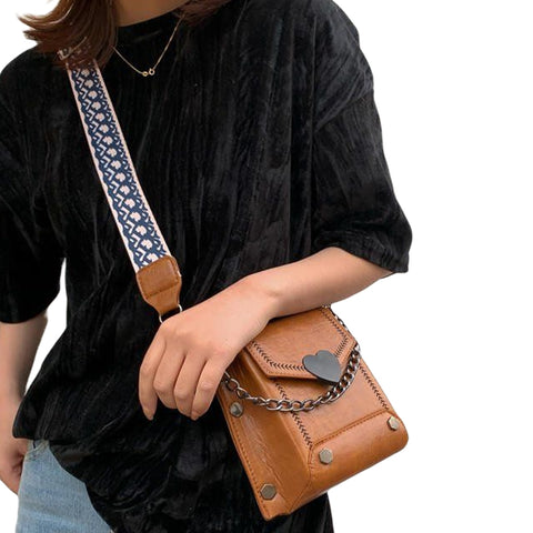 Retro Style Women PU Leather Messenger Crossbody Bag Ladies Solid Color Shoulder Purse Satchel With Heart Buckle For Work/Travel