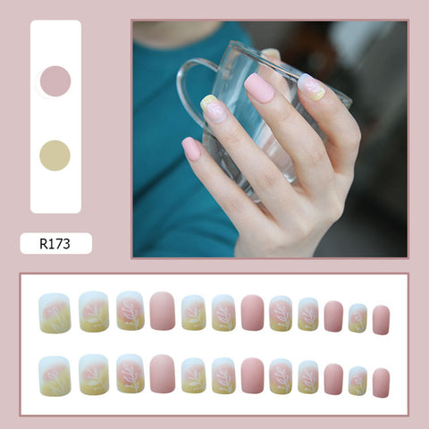 24pcs Summer Nail Tip Fake Art Press on Nails with Glue Designs Set Full Artificial Short Packaging Kiss Ballerina False Nails