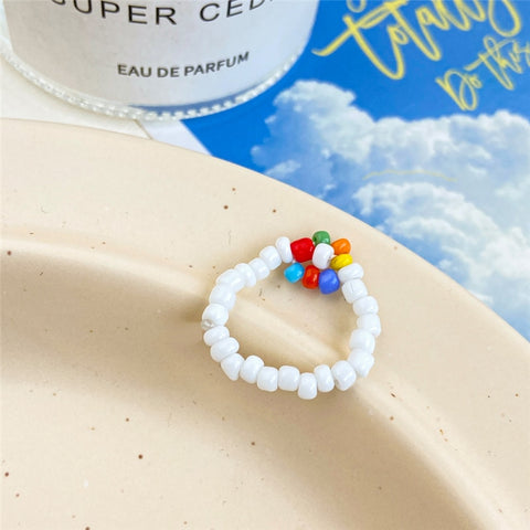 Bohemian Handmade Colourful Flower Heart Beaded Rings for Women Cute Korean Transparent Resin Acrylic Beads Rings Jewelry