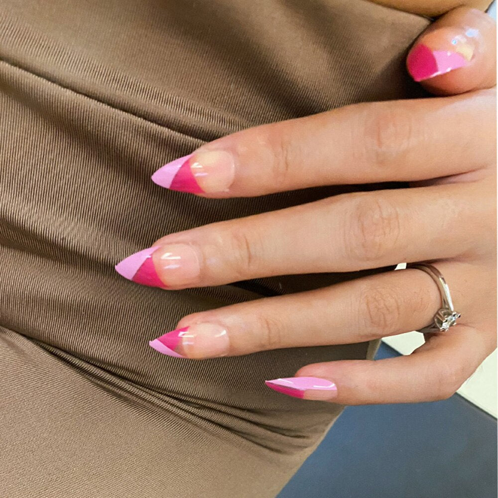 24pc Detachable fake nails press on Cute Cherry French Almond False Nails Wearable Fake Nails Full Cover Nail Tips Press On Nail