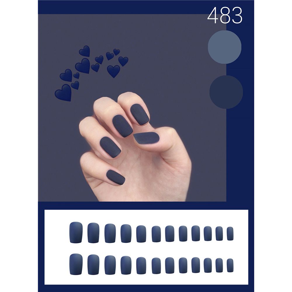 24pcs Mixed Dark Grey Fake Nails Square Long European Matte False Nails Women Manicure Full Finger Nail Art Tips with Press Glue