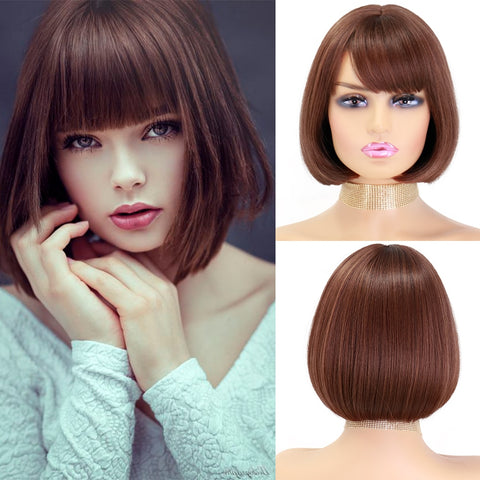 Black Friday Big Sales Synthetic Wigs Short Bob Wig With Bangs For Women Ombre Black Red Blonde Pink Lolita Cosplay Party Natural Hair Roll Inward