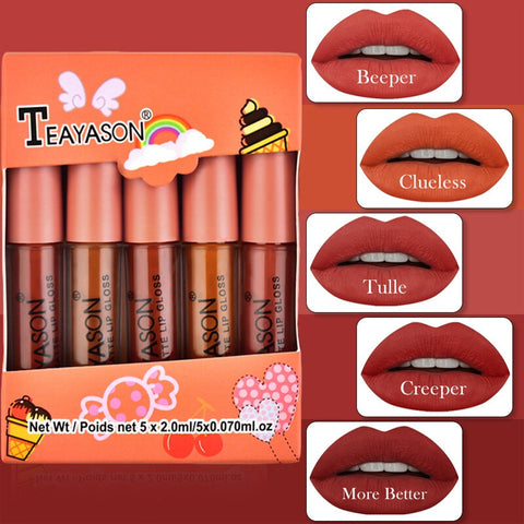 5Pcs/Set Of Waterproof Lipstick Gloss Boxes Sexy Long Lasting Matte Velvet Non-Stick Non-Fading Lipstick Lip Makeup Cosmetics