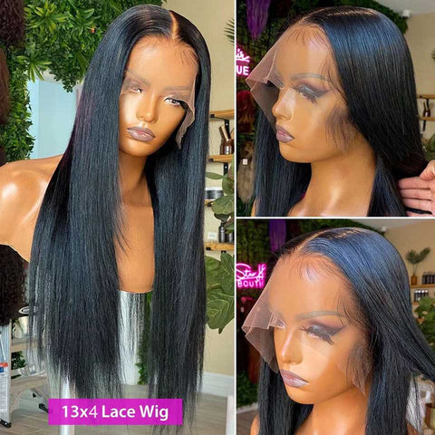 Beyprern Human Hair Lace Wigs Straight Lace Front Human Hair Wigs Preplucked 13X4 Hd Lace Frontal Wig Remy 4X4  Straight Closure Wig