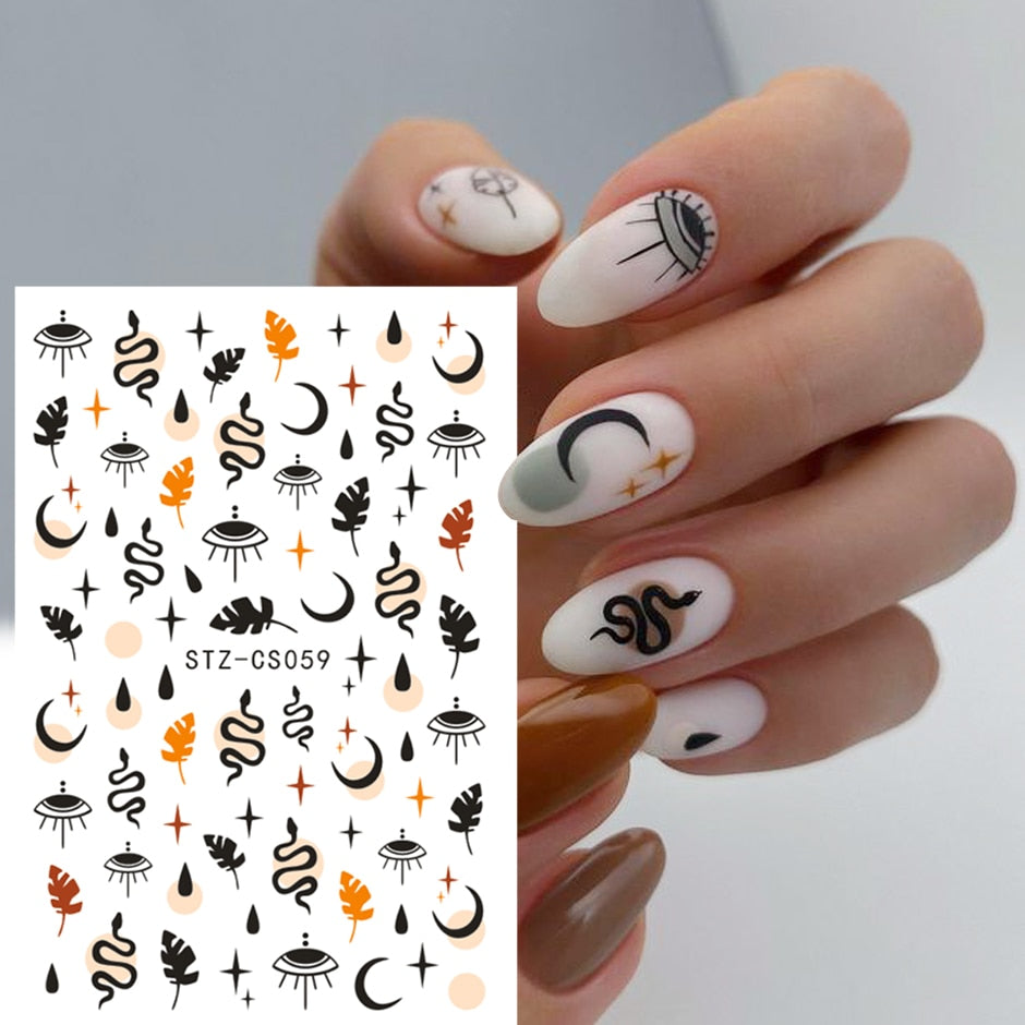 Beyprern Halloween 3D Manicure Nail Sticker Decals Halloween Black Snake Leaf Magic Inspired Funny Nail Art Design For Sliders Decoration CHSTZCS05