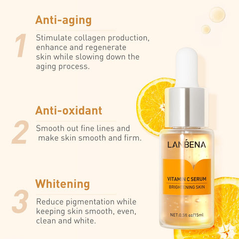 Vitamin C Whitening Serum Hyaluronic Acid Face Cream Remover Freckle Speckle Fade Dark Spots Anti-Aging Skin Care