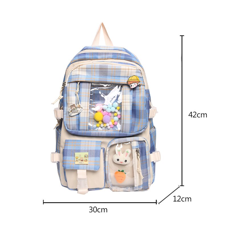 College Students Fashionable Girl Plaid Schoolbag Korean Japanese Large Capacity Nylon Waterproof Backpack 2021 New Travel Bag