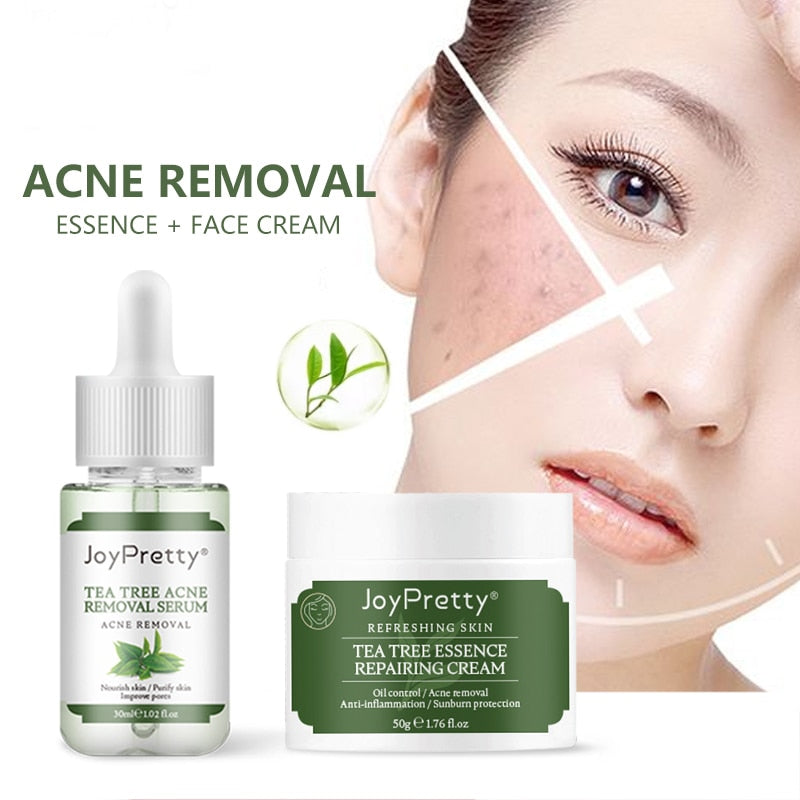 Hyaluronic Acid Face Serum Tea Tree Oil Acne Treatment Serum and Face Cream Sets Anti Acne Shrink Pores Skin Care