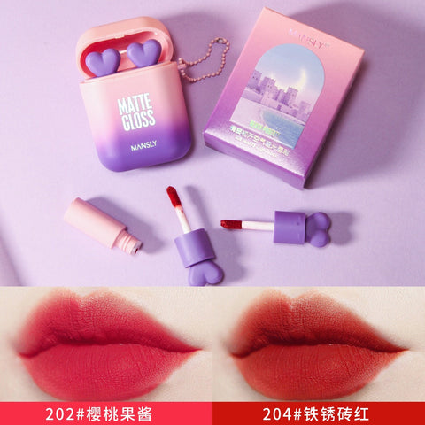 Beyprern Air Matte Lip Glaze Love Double Tube Two-Tone Lip Color Cute Makeup Female Cosmetics Water Proof Moisturizing Nourish