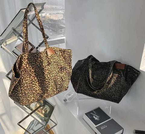 Beyprern back to school Women Shoulder Bags Canvas Totes Vintage Leopard Large Capacity Elegant Ladies Daily Leisure Handbags Designer Shopping Pouch