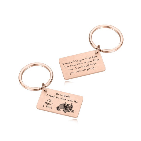 Personalized Drive Safe Keychain Customized Name and Greetings  Charm for Unisex Accessories Stainless Steel Pendant Key Rings