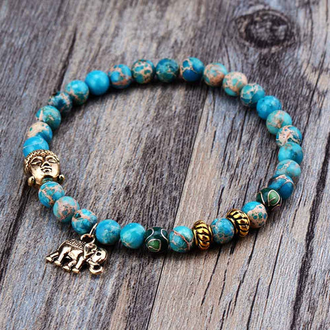Hot Sale 6MM Natural Stone Buddha and Elephant Bead Bracelets Tibetan Elastic Bracelet Handmade Best Friends Bracelet