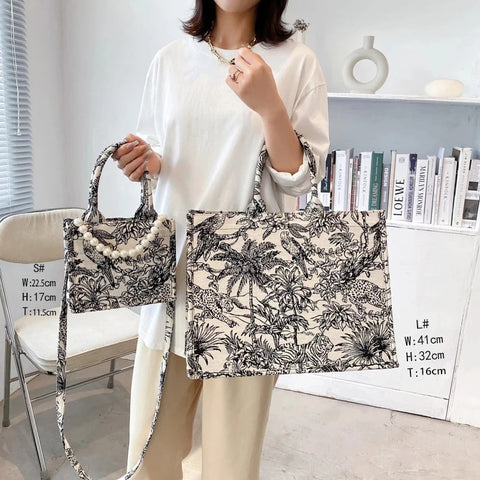 Women Luxury Designer Handbag Famous Brand Bag Shopper Beach Bag Jacquard Embroidery Female Canvas Tote Bag 2022 Shoulder Bags