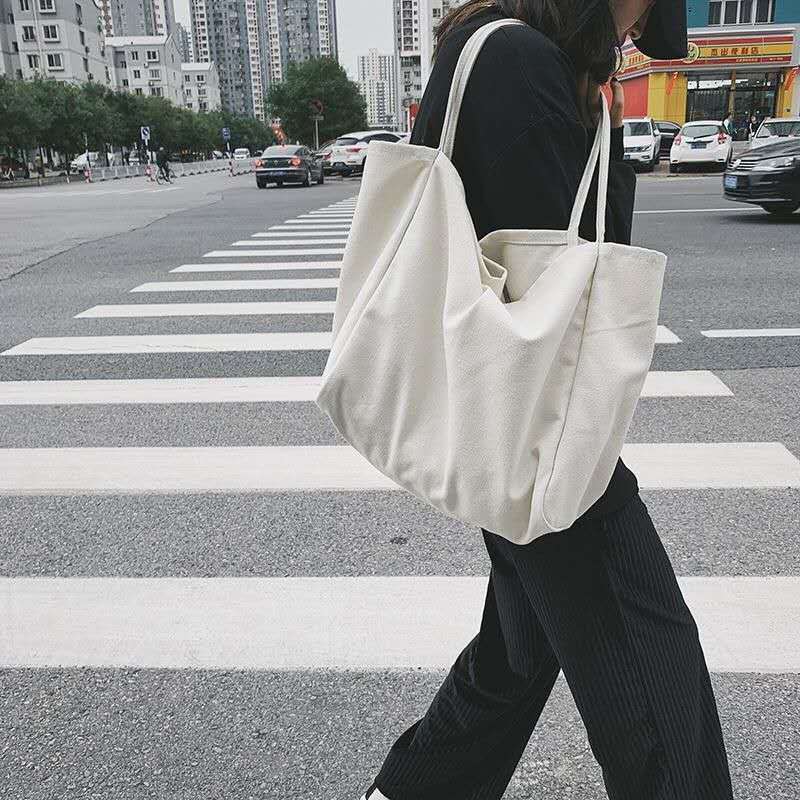 Simple Canvas Tote Bag Women Large Capacity Handbag Solid Shoulder Bag Shopping Handbag Reusable Girls Totes Bags for Women