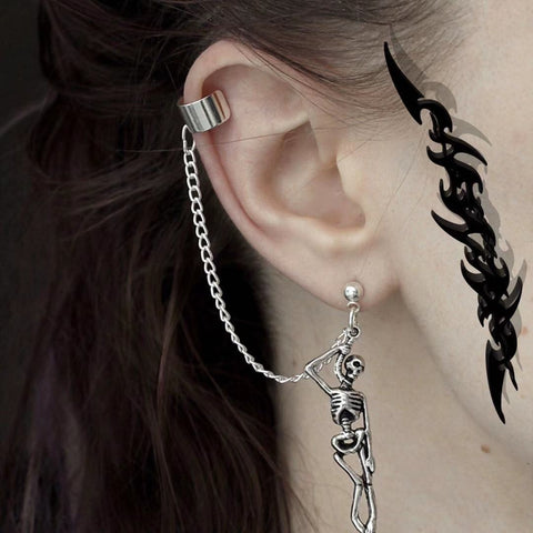 Punk Asymmetrical Skeleton Chain Earrings Women Men Gothic Ear Clip Dangle 2021 Trend New Year Earring Jewelry Wholesale