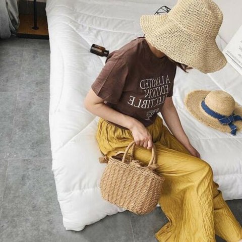 2023 Fashion Women Straw Bag Woven Bag Summer Beach Rattan Shoulder Bag Bamboo Bag Casual Handbag