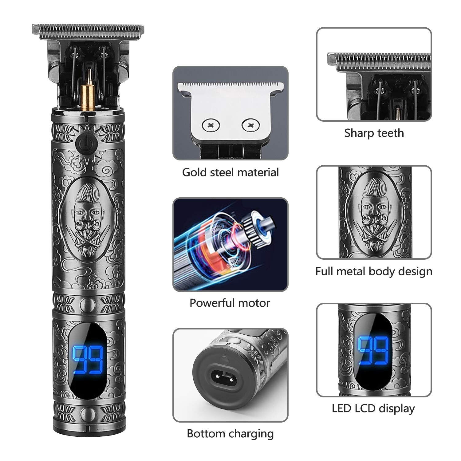Electric Hair Trimmer Professional Hair Clipper LCD display  Rechargeable Electric Shaver Beard Barber Hair Cutting Machine