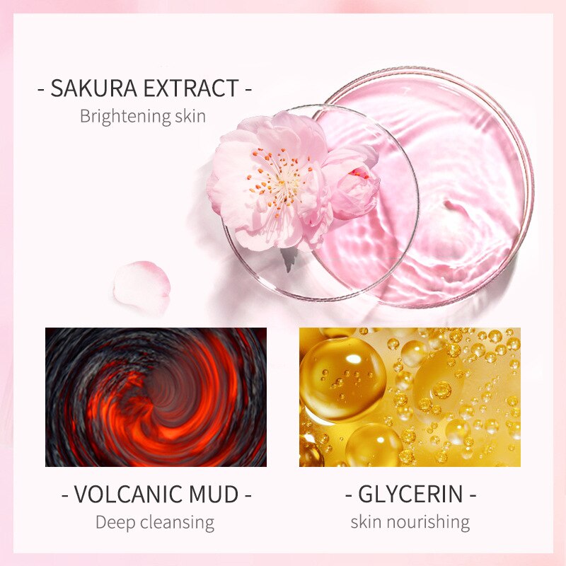 Sakura Face Care Deep Cleansing Sakura Mud Mask & Whitening Face Serum & Sleeping Mask Cream For Acne Blackhead And Oily Skin