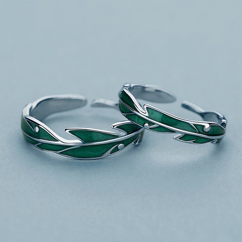 Beyprern 2 Pcs Leaves Lover Couple Rings Set Sun And Moon Minimalist Adjustable Ring For Men Women Engagement Valentine's Day Jewelry