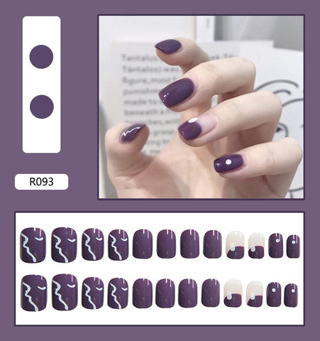 24pcs Short French False Nails With press Glue Type V Shape Orange Side Manicure Cross Color Full Cover Wearable Coffin Nail