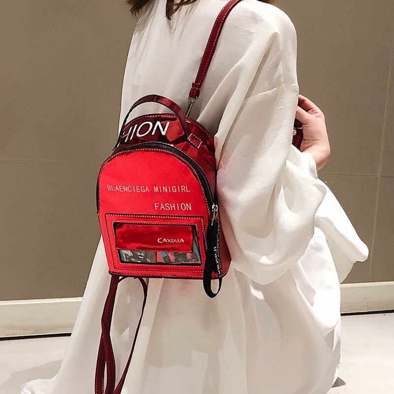 Glossy Printing Small Backpack Women Luxury Designer School Bags Female PU Leather Backpacks 2021 New Shoulder Travel Bag Ladies