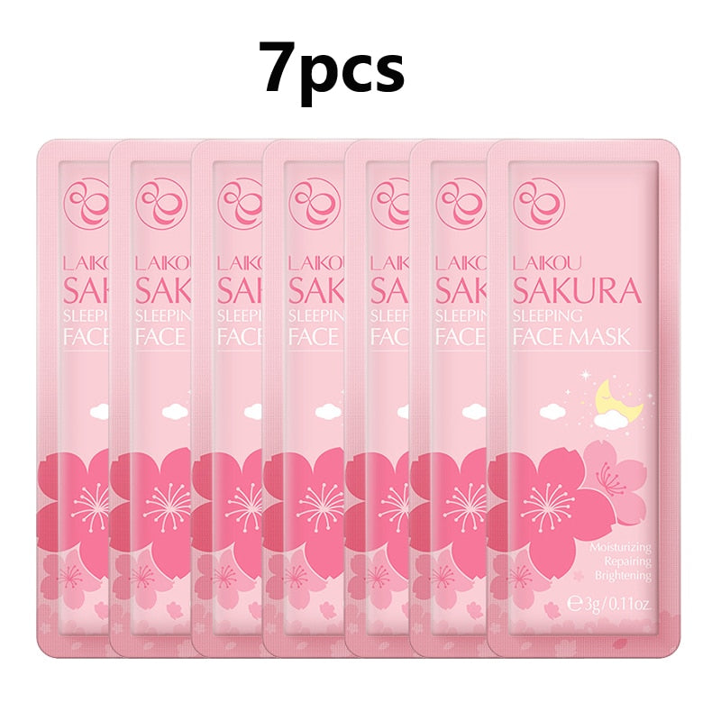 7pcs LAIKOU Sakura Face Mask Ration Pack Facial Sleeping Cream Mask No Washing Moisturizing Nourishing Skin Firm Beauty FaceCare