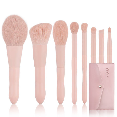 Beyprern BEILI Pink 8 Pcs Mini Makeup Brushes Professional Soft Powder Eyebrow Eyeshadow Make Up Brush Set Portable With Cosmetic Bag