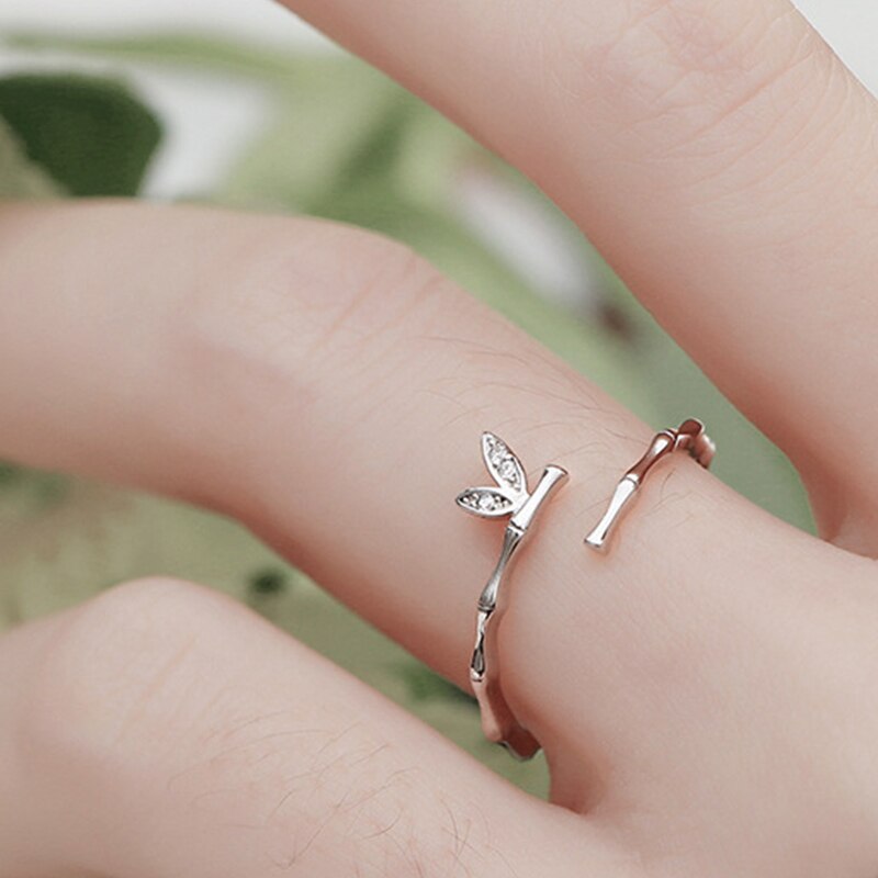 Minimalist Silver Color Open Rings For Women Hollow Rose Flower Leaf Zircon Exquisite Finger Ring Girl Wedding Jewelry Gifts