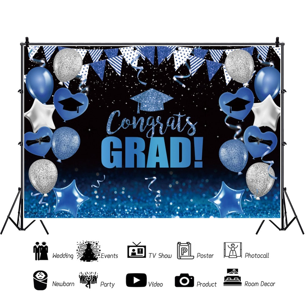 Graduate Grad Photography Backdrop Congratulate Party Decor Balloon Spots Photographic Background Photophone Kids Photo Studio