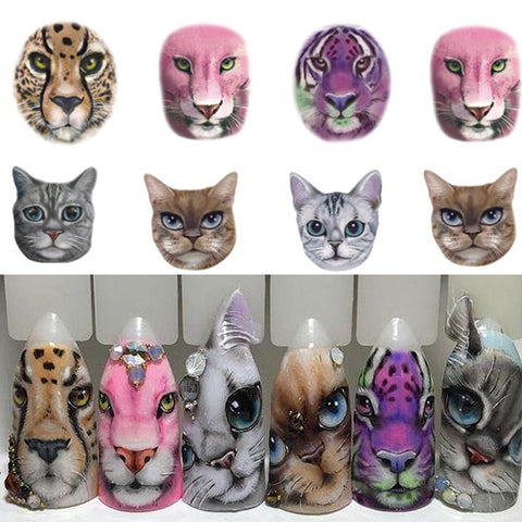 Beyprern 1 Sheets Nail Sticker Sexy Designs Anger Cat/Tiger/Leopard Slides For Water Transfer Temporary Tattoo Nail Decor