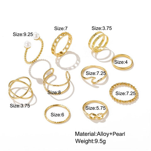 Beyprern 10Pcs Punk Silver Color Chain Rings Set For Women Girls Fashion Pearl Irregular Finger Rings 2023 Female Knuckle Jewelry Gift