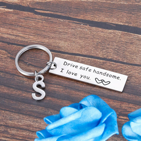 Valentine's Day Couple Keychain A-Z Lettering Drive Safe I Love You Husband Stainless Steel Keychains for Men Boyfriend Gifts