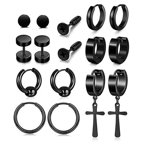 Stainless Steel Black Cross Earring Set For Men Gothic Punk Triangle Ear Rings For Men Stud Set Cross Earing Dangle Bulk Jewelry