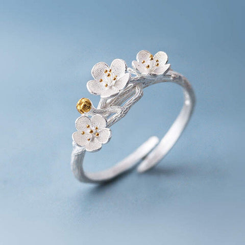 Plum Flower Adjustable Ring For Women Cute Bird Branches Cross Opening Finger Ring Personality Birthday Party Wedding Jewelry