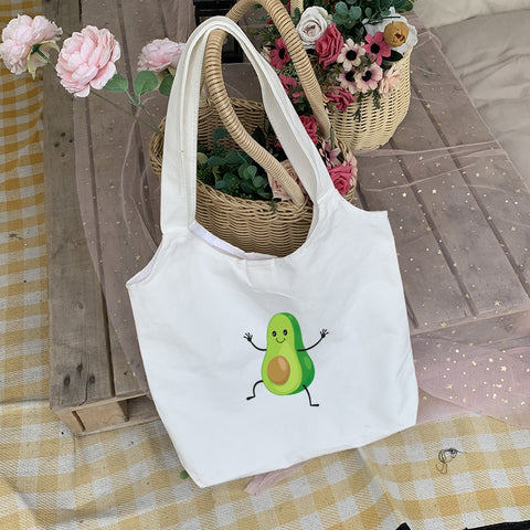 Large Canvas Bag Anime Cartoon Shoulder Tote Bag Women Shopper Bags Ladies Avocado Handbags Eco Reusable Shopping Bag for Girls