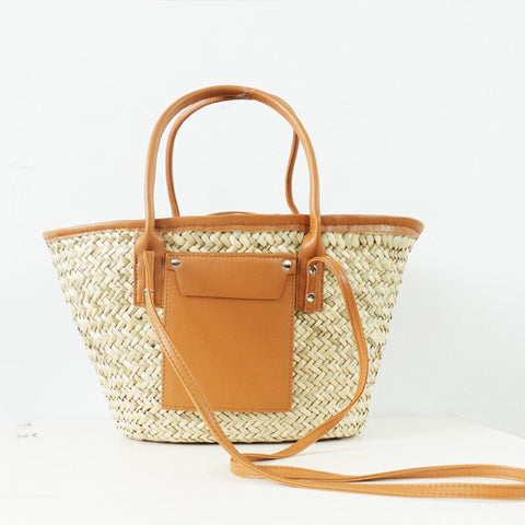 Beyprern Women Shoulder Summer 2023 New Style Retro Woven Vegetable Basket Straw Fashion One-shoulder Portable Dual-use Bag for Ladies