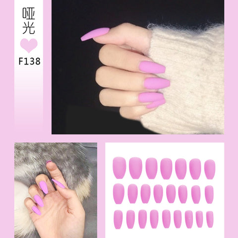 24pcs/box Full Cover fake Press on Nails Matte Yellow Pure Acrylic Frosted Ballerina acrylic for nails for Women and Girls
