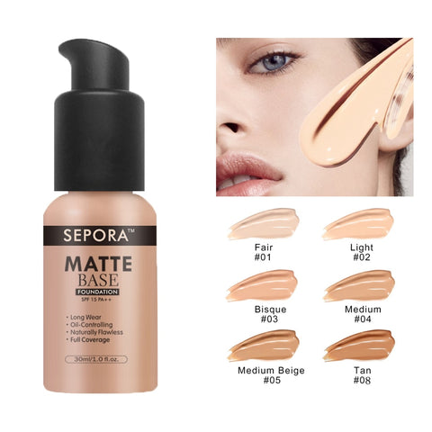30ml Face Matte Liquid Foundation Base Makeup Oil Control 24 Hours Lasting Concealer Full Coverage Waterproof Contour Makeup