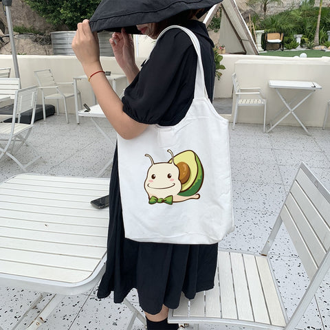 Large Canvas Bag Anime Cartoon Shoulder Tote Bag Women Shopper Bags Ladies Avocado Handbags Eco Reusable Shopping Bag for Girls