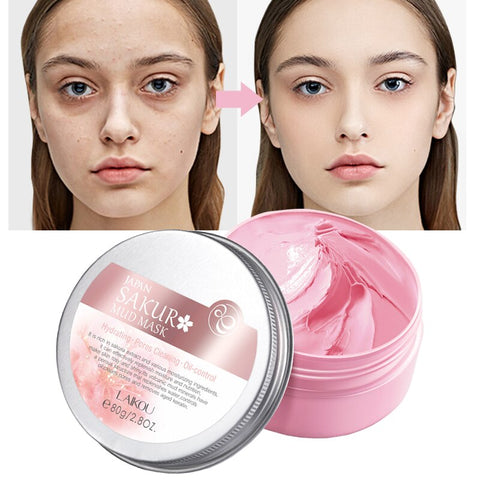 LAIKOU Japan Sakura Clay Mask Deep Cleansing Whitening Repair Skin Mud Korean Face Mask Oil Control Shrink Pores Skin Care 80g