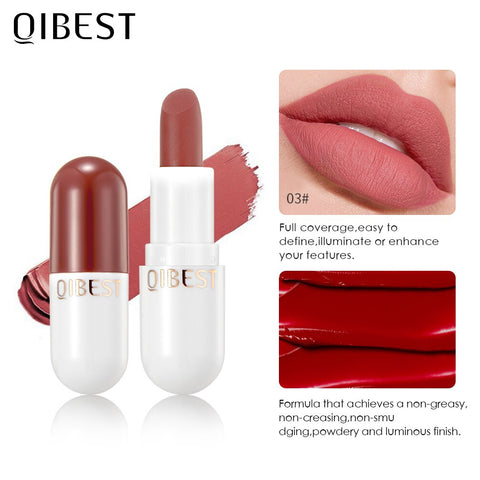 QIBEST Matte Lipstick Lips Makeup Portable Velvet Long Lasting Waterproof Lipstick Nude Matte Cosmetics Makeup Lipstick Lip Tint