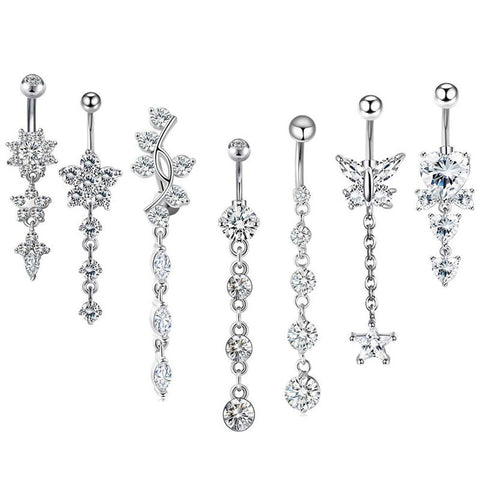 Stainless Steel Flower Belly Piercing Set 14G Butterfly Belly Button Ring Bulk Sexy Navel Piercing Bar Pack Lotus Belly Ring Lot