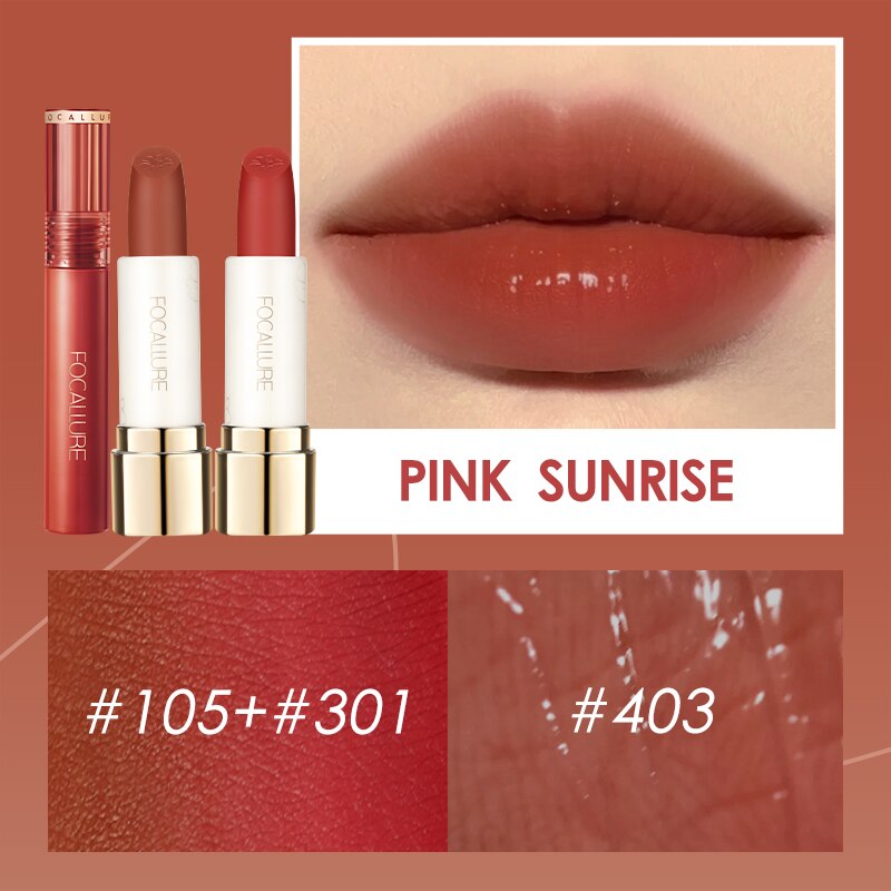 FOCALLURE Matte&Gloss Lipstick Soft Smooth Ombre Lips High Pigment Long-Lasting Lip Tint Overlay Use Lip Makeup