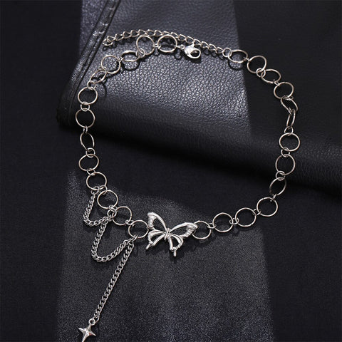 Beyprern Trend Punk Butterfly Choker Neck Chain Necklace For Women Girl Cross Pendant Gothic Hip Hop Female Necklaces Jewelry Gift New